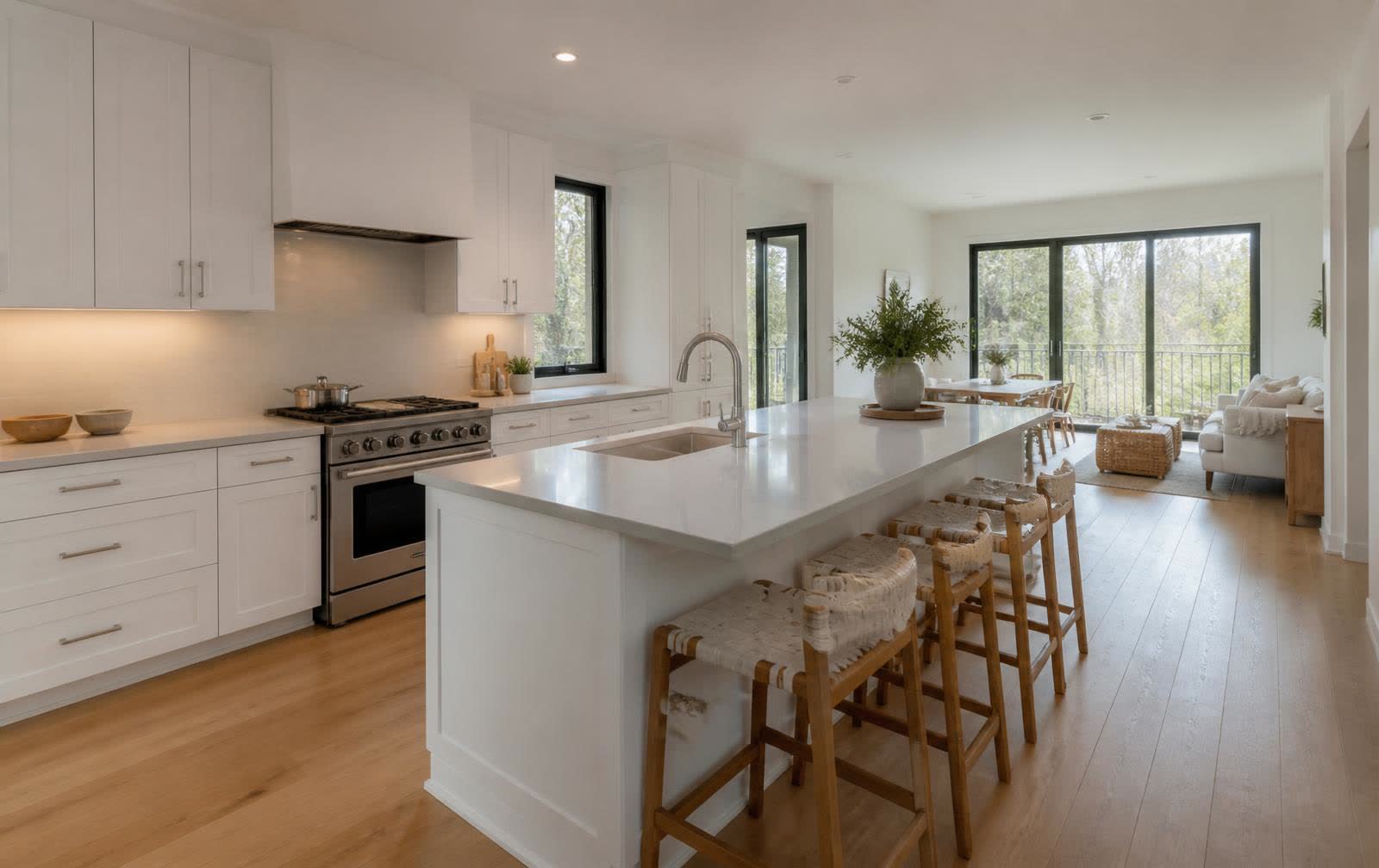 Kitchen and living area of a modern new-build home, the kind of listing Treasure Valley agents photograph